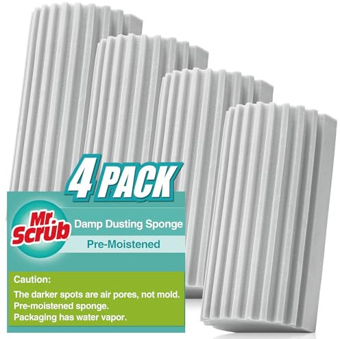 Paquete de 4 esponjas para polvo húmedo, esponja de limpieza de polvo gris, herramienta de esponja de limpieza reutilizable para el hogar para persianas, pisos, aspas de ventilador, rejillas de