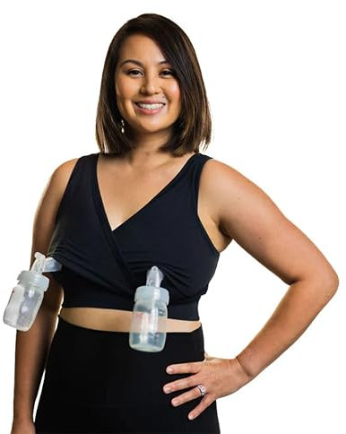 Everyday Luxe Nursing & Hands-Free Pumping Bra - Nursing and Pumping Bra Fits All Standard Pump Flanges and Wearable Pumps, Black, XXL