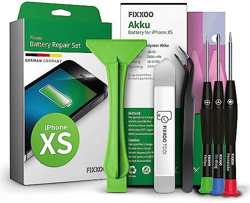 GIGA Fixxoo® Kit de réparation de batterie pour téléphone portable iPhone XS, avec kit d'outils et instructions (français non garanti), capacité de la batterie d'origine, batterie de rechange pour un