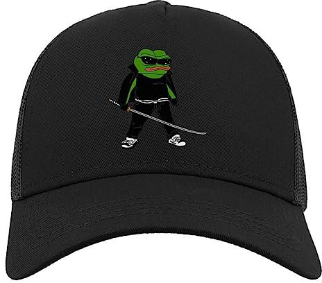 Modern Samurai Pepe The Frog Funny Meme Halbmaschige Trucker-Cap-Baseballmütze aus Baumwolle Schwarz