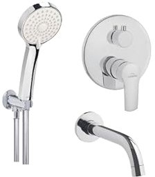 BADLAND Unterputz Set Wannenarmatur VERSO Silber Wasserhahn mit Kopfbrause