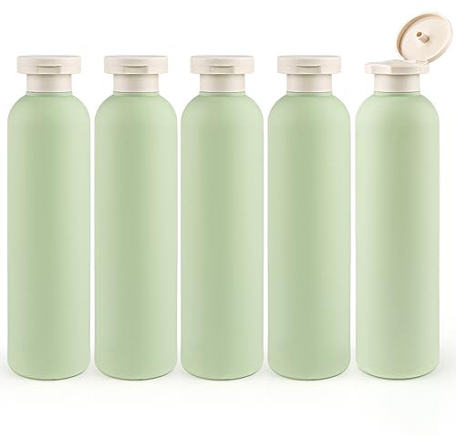 5 Pcs 260ml/8.8oz Squeeze Bottles Plastic Travel Lotion Bottles Refillable Containers with Flip Cap for Toiletries Creams Lotion Shampoo Conditioner