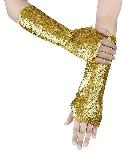 NICEYEA Meerjungfrau Handschuhe Glänzend Fischschuppen Fingerlos Handschuhe Armstulpe Armlinge Halloween Halbfinger Handschuhe Karneval Musikfestival Tanzen Kostüm Zubehör