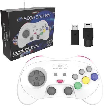 Retro-Bit SEGA Saturn 2.4GHz Pro Wireless Controller Nintendo Switch - Saturn und USB Receiver inklusive - Weiße Edition