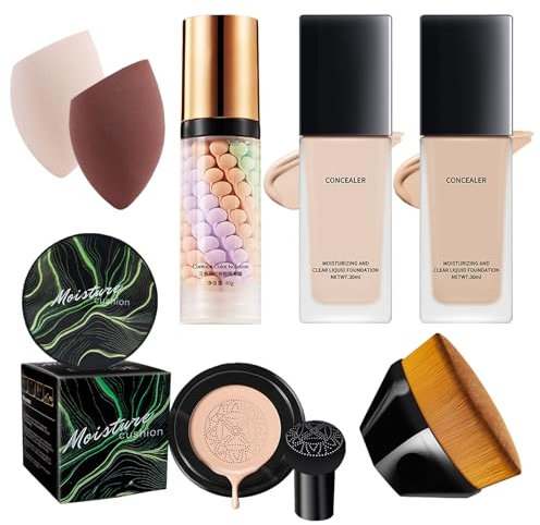 Shefave Full Coverage Foundation Makeup Sets for Women - 7 Pcs All In One Makeup Kit Makeup Starter Kit - Foundation Full Coverage|Mushroom Head Air Cushion CC Cream|Face Primer|Makeup Brush & Sponge