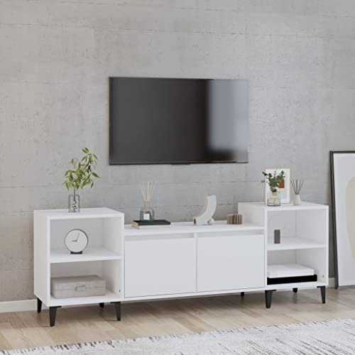 Hovothy Mobile Porta TV Bianco 160x35x55cm in Legno Multistrato Armadio ad Angolo Ripiani Tavolini da Salotto Moderni Arredamento Soggiorno Supporto TV da Pavimento Portavinili Credenza Bassa