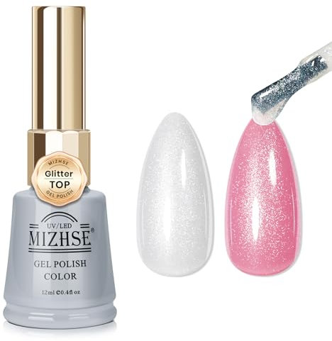 MIZHSE Top Coat Gel UV Nagellack Glitter 12ml No Wipe Top Coat Aurora Überlack Für Nägel UV Lack Glitter Gel Für Nägel Nageldesign