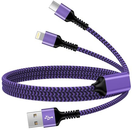 Multi Charger Cable 2 in 1, [1.2M] Multiple USB Cable Fast Charging Lead with USB C Lightning Connector, iPhone Charging Cable for iPhone 14 13 12 11, USB C Cable for Samsung Galaxy A14 A13 A12,Huawei