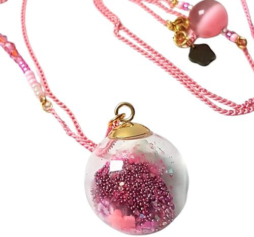 Collier sautoir avec pendentif bulle en verre et chaîne rose. Bijou unique pour femme - StéfAgnès