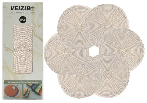 VEIZIBEE Tappetini da Tavolo，Resistente al calore intrecciato Pizzo Tovagliette da Pranzo Tappetini da Pranzo Lavabili Antiscivolo Rotondi Cucina Tavolo da Pranzo Stile Europeo (Latte-Caffè, 30cm)
