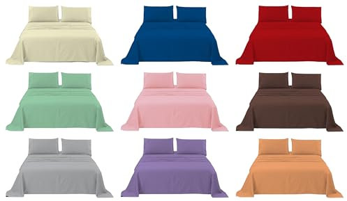 New Easycare Plain Dye Flat Sheet Red King Size, Percale Fabric Poly Cotton King Flat Bed Sheet Non Iron Linen Bedding Top Sheets