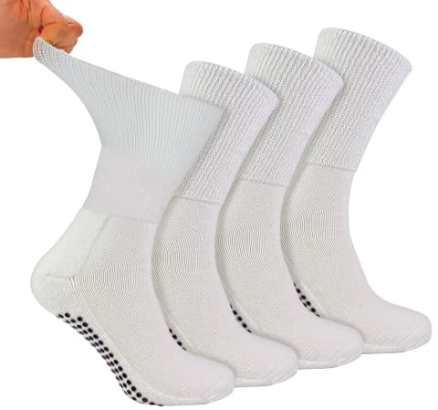 Dr.Socks 4 Paar Bambus Diabetikersocken Extra Weit Socken Ohne Gummi und Naht mit Noppen | Stoppersocken für Diabetiker