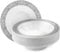 MATANA 40 Premium White Plastic Bowls with Silver Lace Rim, 360ml - Elegant, Sturdy & Reusable - Soup Dessert Bowls for Weddings, Birthdays, BBQ, Parties