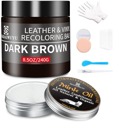240g Reparador Cuero con 100ml Cuidado de Cuero,Marrón Oscuro Cuero Liquido Reparador Pintura para Cuero para Reparar el Desgaste y las Marcas en Sofás,Vinilo,Asientos de Automóvil y Zapatos de Cuero