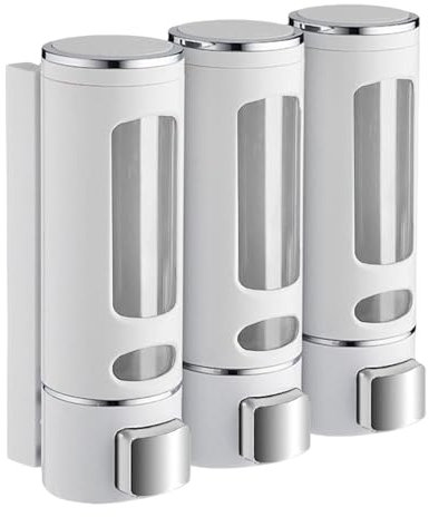 Triple Shower Gel Dispenser - Wall Mounted, 3x400ml Chamber Shampoo & Conditioner Dispenser for Bathroom & Hotel