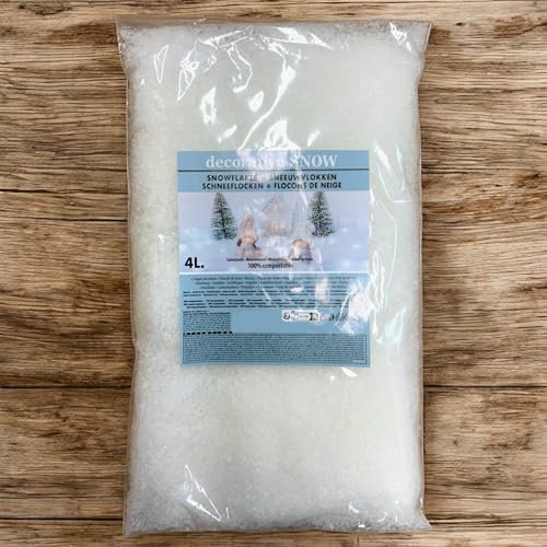 MIJOMA Neige artificielle naturelle biodégradable - Neige artificielle pour paysage d'hiver et décoration de Noël - Blanc extra fine - Poudre de neige - 4 litres