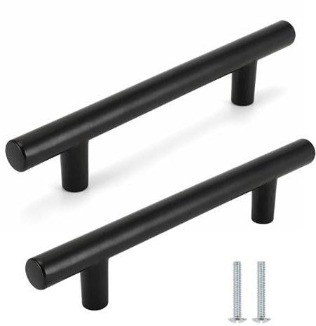 T Bar Cabinet Handles - Matte Metal Kitchen Handles, Small, Black, for Cupboards, Dresser, Wardrobe (Hole Centre 96mm)