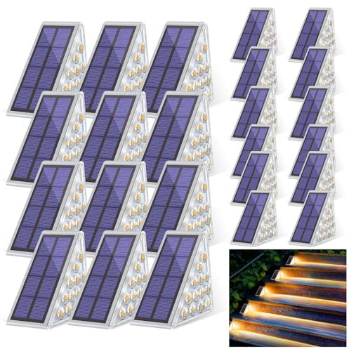 Bellanny Solarlampen für Außen, 24 Stück 3000K Warmweiß Solar Treppenlicht, 13 LED Stufenleuchte Solarleuchten Garten, IP65 Wasserdichte Lampe Outdoor für Terrasse Gehweg Treppe Wege Boden Balkon Deko