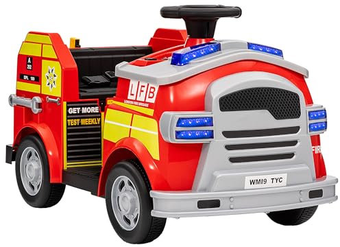 AIYAPLAY Ride on Fire Truck, 12V Kids Electric Car with Sirens, Flashing Lights, Firefighting Tools, Music, Horn, Slow Start, Gift for Boys and Girls, Red