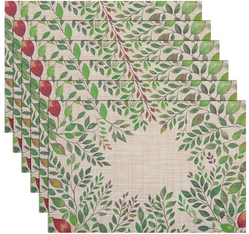 Banchif Abwaschbar Doppelseitig Tischsets 6er Set, Frühling Eukalyptus Blatt Tischdeko Ostern Frühling Bankett Platzsets Urlaub Dekorative Tischsets Saisonal Platzsets Beige