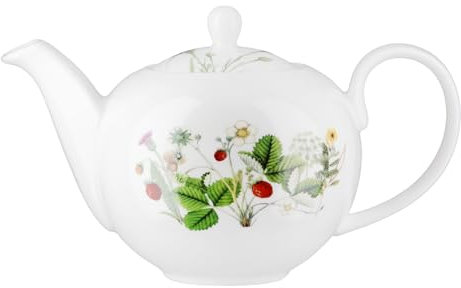 GILDE Teekanne Wild Flowers aus Porzellan, weiß, rund, Blumendesign & Schmetterlingmotiv, Höhe 15 cm, Blumenmuster Teezubereiter Kaffeekanne Geschirr Tischdeko