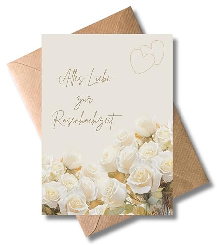 WBdesignz Hochzeit karte mit Umschlag - Glückwunsch zur Hochzeit “alles liebe zur Rosenhochzeit” Karte zur Gratulation (Din A6)