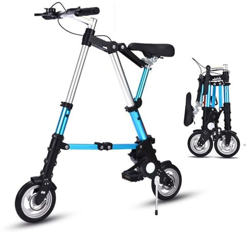 Oiyekntd Zusammenklappbares Citybike, leichtes, schnell zusammenklappbares Aluminiumrad, Komfortables, verstellbares Citybike, Outdoor-Reiserad für Männer und Frauen,Blue-8inch