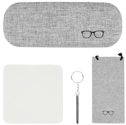 Custodia Occhiali Rigida, Portatili Conservazione Degli Occhiali, Astuccio per Occhiali da Viaggio, Scatola per Occhiali Antigraffio con Panno per la Pulizia Cacciavite per Donna Uomo (Grigio)