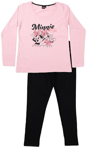 Disney Minnie Mouse Pigiama da donna – Good Times Pigiama a maniche lunghe con pantaloni rosa/nero, rosa/nero, L