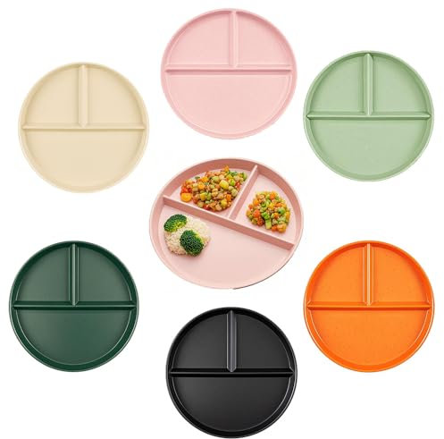 SJDOFU Divided Dinner Plates, 6 PCS Divided Diet Plates, Reusable Compartment Plate for Picnic Camping Dessert