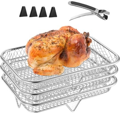 Rack per friggitrici ad aria - Grill per friggere ad aria, 3 cestini impilabili in acciaio, supporto da cucina, supporti per disidratatore impilabili, per fritte