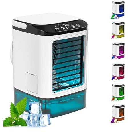 con Caja De Hielo Mini Aire Acondicionado, Aire Portatil Acondicionado 3 Velocidades Y LED De 7 Colores Aire Acondicionado Split