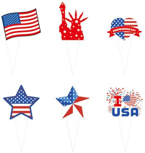 Baokuan 6 Stück Kuchendekoration Zum Amerikanischen Unabhängigkeitstag, Amerikanische Flagge, Cupcake-Dekorationen, Desserts, Dekorative Einsätze Für Usa-Mottoparty-zubehör, 4. Juli-Dekorationen