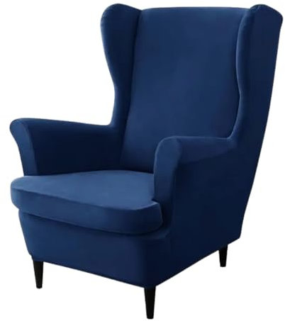 Domidekor Ohrensessel Überzug – Sesselschoner Dunkelblau – Sesselbezug Stretch - Strandmon Sessel Bezug – Sesselhusse Elastisch Samt Velour Schmutzabweisend - Oeko-Tex 100