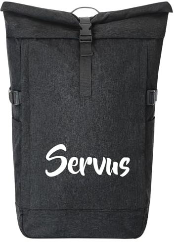 Huuraa Kurierrucksack Servus Schriftzug 30-44 Liter Black Melange Fairtrade Rolltop Rucksack Geschenkidee