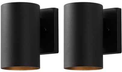 mirrea 7-inch Outdoor Porch Wall Light for House, Waterproof Exterior Sconce for Patio, Wall Mount Lighting Fixture for Front Door, Matte Black Cylinder Downlight for Garage, Set of 2