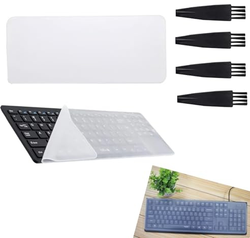 2 Pcs Clear Silicone Keyboard Covers,Desktop Computer Keyboard Skin Protector Film Cover,Waterproof Anti-Dust Keyboard Protector for Desktop PC,with 4 Pcs Dust-Proof Brushes