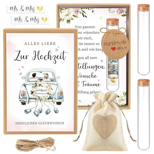 Hochzeitsgeschenke für Brautpaar Inklusive Hochzeitskarte, Geldgeschenk Hochzeit, Geld Geschenk Box, Geschenkbox Kunststoff Reagenzglas, Geschenk Box zur Verlobung Hochzeitstag Hochzeit