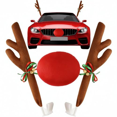 TaiXinYuly Rentier Auto Deko Weihnachten,Auto Rentier Kostüm Weihnachtsdeko mit Rote Nase, Deko Weihnachten, Fahrzeug-Deko-Tool Für Festliche Stimmung