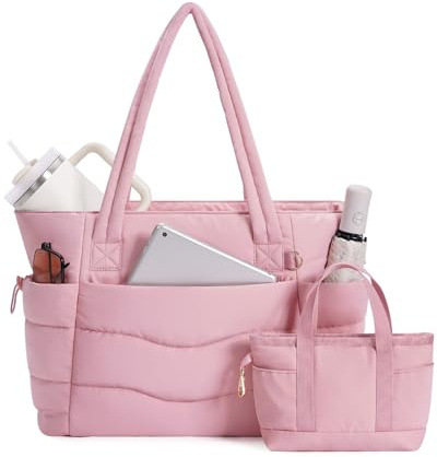 Wandering Nature Handtasche Damen Tote Bag 2-Tlg Puffer Shopper Tasche mit Laptopfach (15,6 Zoll) & Getränkehalter (40oz/1.18l), Ideal für Arbeit Schule Reisen Shopping (Patent Angemeldet)