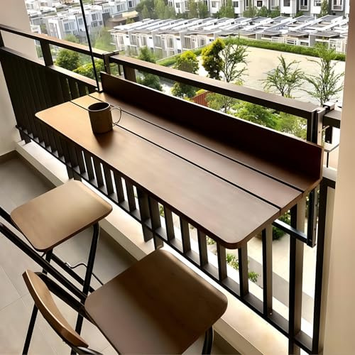 Mesa de barandilla para terraza, mesa plegable para balcón con altura ajustable, diseño que ahorra espacio para café y comedor al aire libre