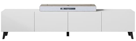 Mirjan24 TV-Lowboard Parsea 190, Fernsehschrank mit 2 Klappen/Türen, Griffloses Öffnungssystem, Fernsehtisch, TV-Schrank, Unterschrank (Weiß)