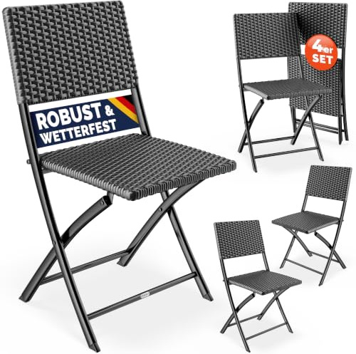 Casaria® Polyrattan Klappstuhl 4er Set Anthrazit leicht faltbar bis 120kg belastbar tragbar wetterfest Stuhl Sessel Balkon Terrasse Garten Camping Stuhl Sessel