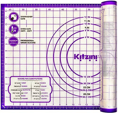 Kitzini Backmatte - Silikon Backmatte zum Ausrollen von Teig - Dauerbackfolie für Backofen BPA-frei - Silikonmatte für Backen, Pizza & Plätzchen - Leicht zu reinigende Backmatte aus Silikon Lila