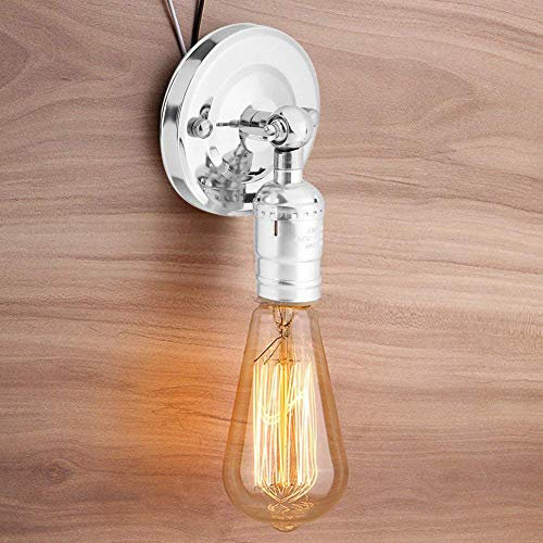 2 Stücke Vintage Lampenhalter E27 Edison Retro Wandlampe Halter mit Schalter für Zuhause und Dekoration 220V (Silber), silber