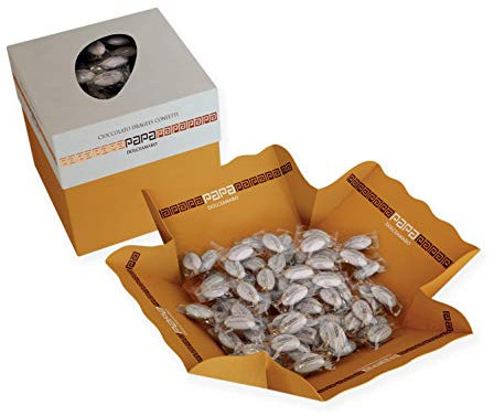 Confetti Bianchi incartati singolarmente in Vassoio da g 500 - Confetti Papa Cioccogolosone con cioccolato e mandorla - Senza glutine