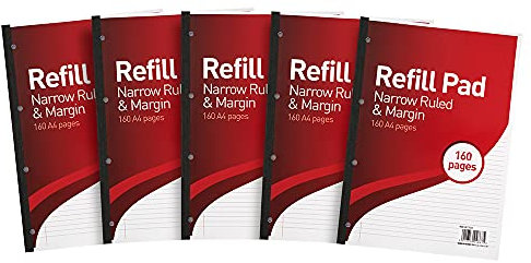 Hamelin Nachfüllblock, A4 6 mm, liniert, mit Rand 160 Pages, 5 Stück