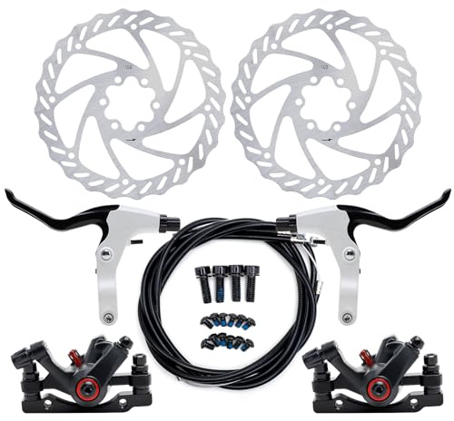 Yorbay Kit de freins à disque pour vélo Disques de 160 mm pour frein avant et frein arrière Avec plaquettes de frein BB5 et câbles, Noir