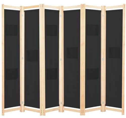 vidaXL Cloison de Séparation 6 Panneaux Séparateur de Pièce Paravent Brise-Vue Chambre à Coucher Maison Intérieur Noir 240x170x4 cm Tissu