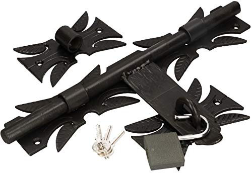 KOTARBAU Torriegel 320 mm mit Vorhängeschloss Bolzenriegel Torschieber Pulverbeschichtet Schwarz Schubriegel Schmiedeeisen Überwurfriegel Federriegel